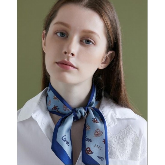 블루 하트로프 실크 트윌리 스카프